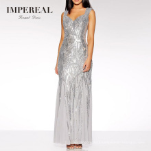 Fishtail Silver Sequin Party Evening Wholesale Maxi Dress Formal Wear